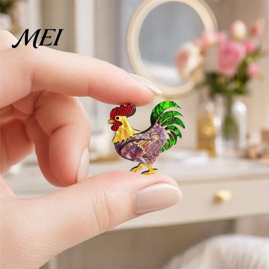 Farm-themed Jewelry Chicken Rooster Brooch Pin, Acrylic Lightweight Farm Whimsical Animal Accessory Jewelry, for Backpacks Hats Jackets Thanksgiving