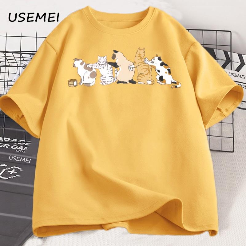 Men's Summer Cotton Cat T-shirt Funny Fashionable Casual Loose Cat Printed Tshirt Sports Round Neck Short Sleeved T-shirt Tees