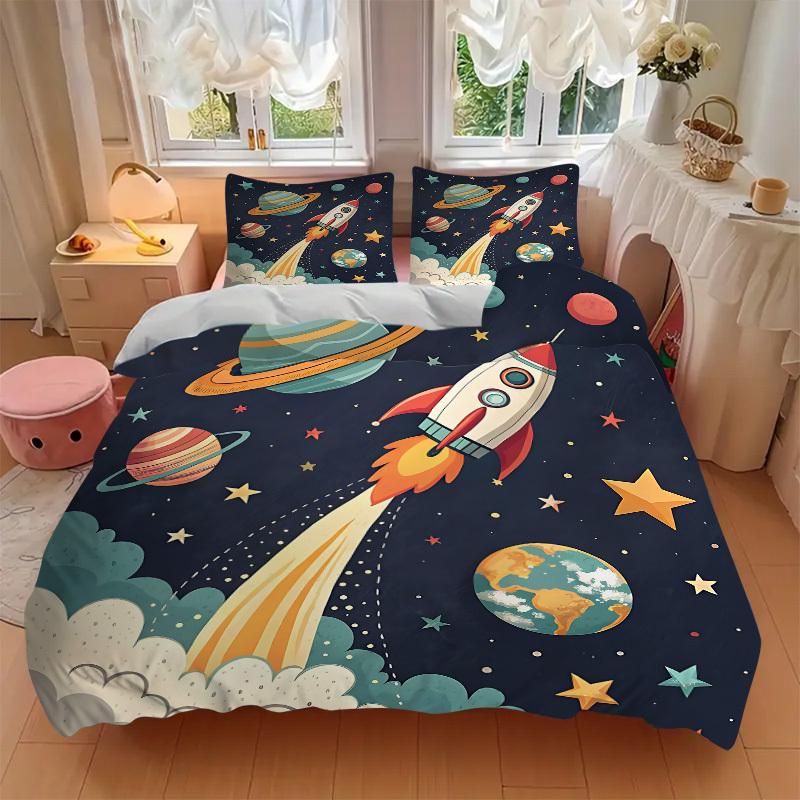 3pcs Space Adventure Bedding Set, Includes 1 Comforter + 2 Pillowcases, Without Pillow Inserts, Soft Comfortable, Lightweight Breathable021