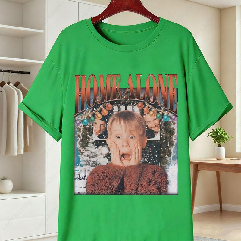 Fun Home Alone TShirt Kevin McCallister Wet Bandits Black Casual Round Neck Tees Nostalgic 90s Film Apparel Women Cotton Tops