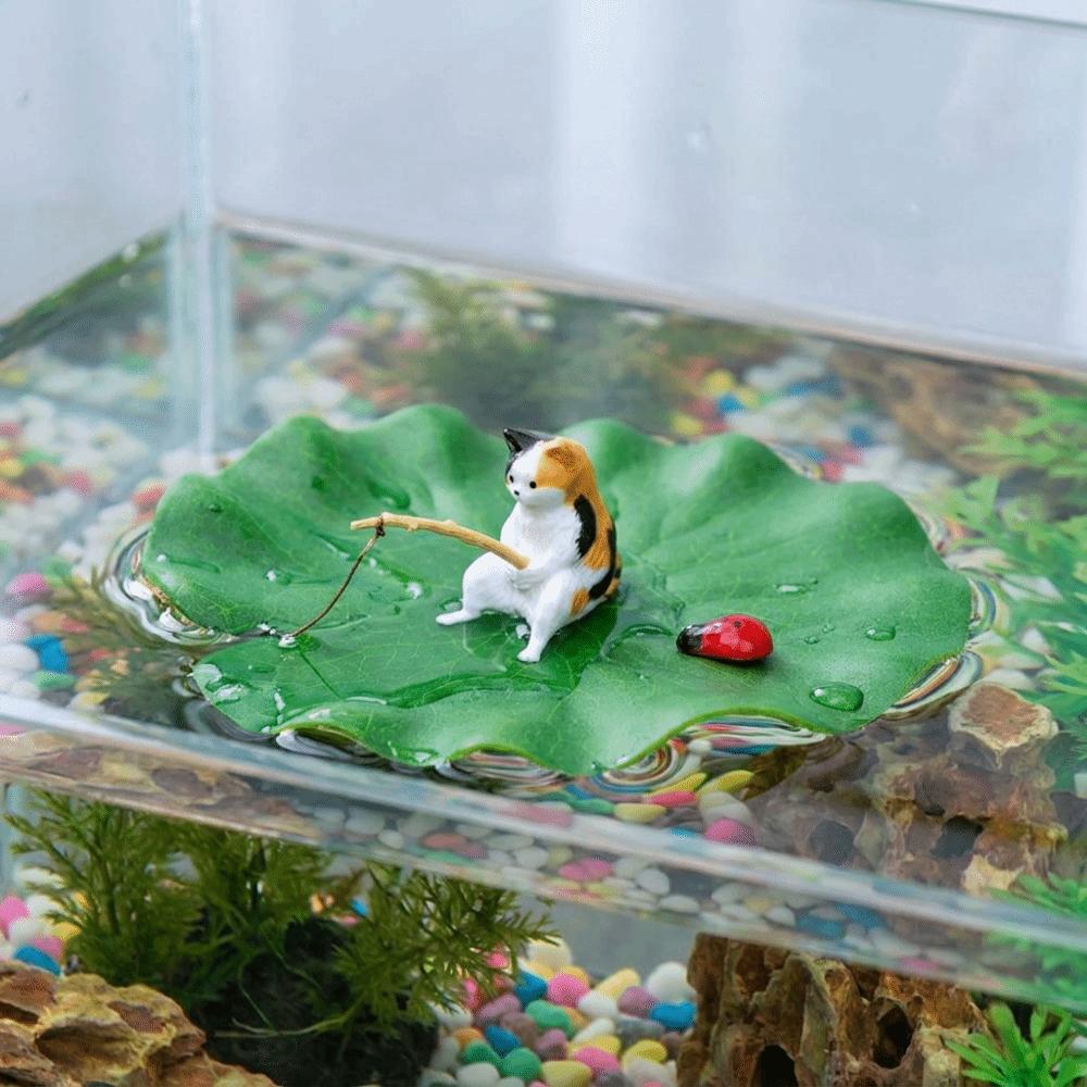 Lotus Leaf Floating Cat Fishing Miniature Cat Fishing Model Aquarium Landscaping Aquatic Pet Tank