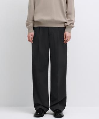 Real Wide Hidden Banding Slacks [Dark Gray]