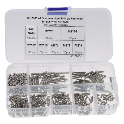 310PCS Metric Hex Nuts 304 Stainless Steel Phillips Pan Head Assortment Kit M2 Machine Screws