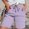 Pants For Women Casual Summer Solid Color Elastic High Waist Cotton And Linen Loose Pants Drawstring Pocket Mid Leg Pants