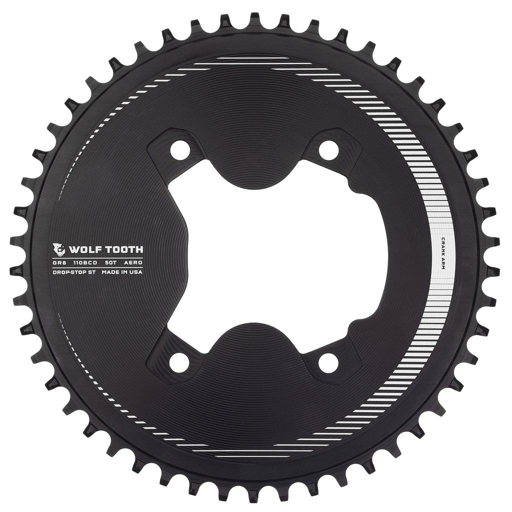 Wolf Tooth 110 BCD Aero Chainrings for GRX ST Round 52T 4-Bolt Cranks, Drop-Stop (1 Chainring)