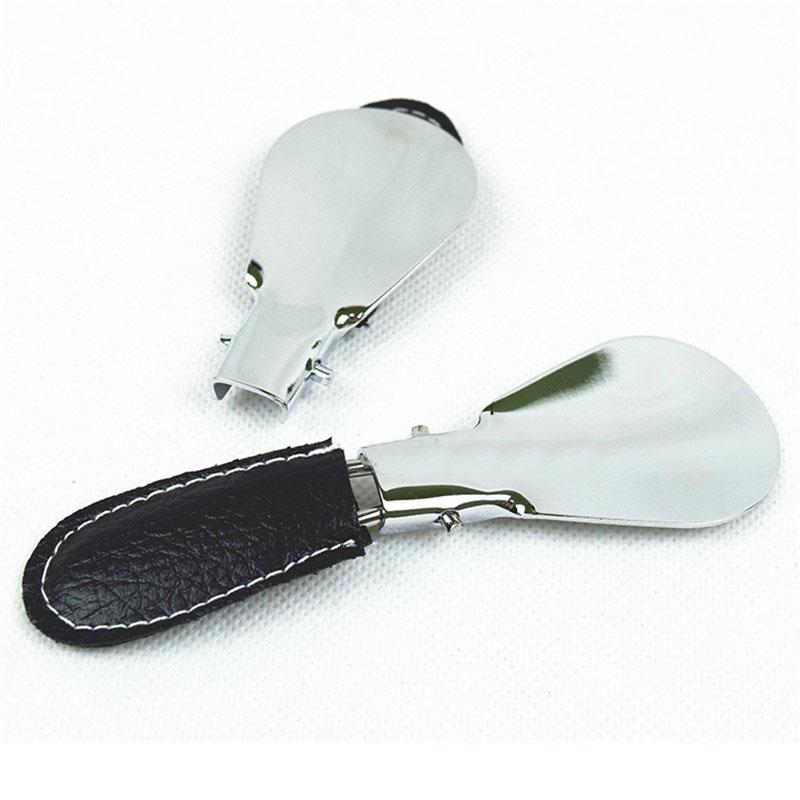 Easy Carry Black Folding Shoehorn Metal Durable With Stainless Steel Faux Leather Portable Fashion Mini Shoe Horns Accessories