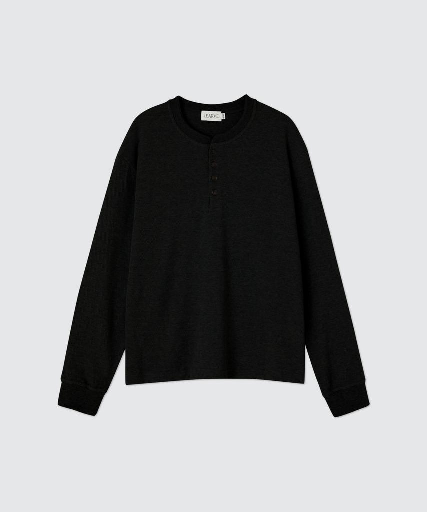 LEARVE Tokyo Texture Waffle Henley Neck Black