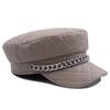 Leather Painted Hat Women's Chain Flat Top Army Hat Autumn Winter Warm Cap
