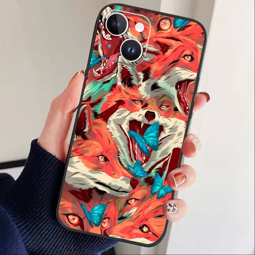 Sunny Fox Phone Case For iPhone 17 16 15 14 13 12 Max Plus Silicone Black Cover