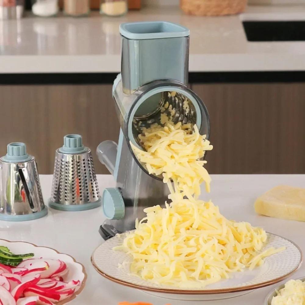 Kitchen Gadget 3 in 1 Hand-Crank Vegetable Slicer Labor-saving Plastic Rotary Cheese Grater Manual Vegetable Shredder Carrots