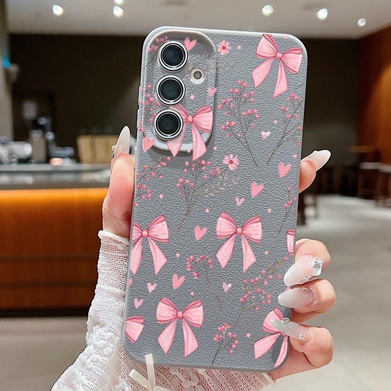 Pink Bowknots Floral Pattern Case For Samsung Galaxy S26 S25 S24 Ultra S23 S22 S21 FE A54 A15 A35 A55 A16 A26 A36 A56 A17 A37 A57 5G Funda