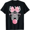 Zebra Wearing Glasses and Blowing Pink Bubble Gum T-Shirt(1)
