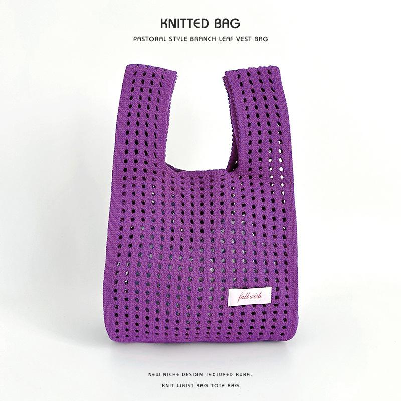 Bolso Tote de Punto Coreano Color Sólido con Hombro Hueco - Versátil, Ocio, Gran Capacidad