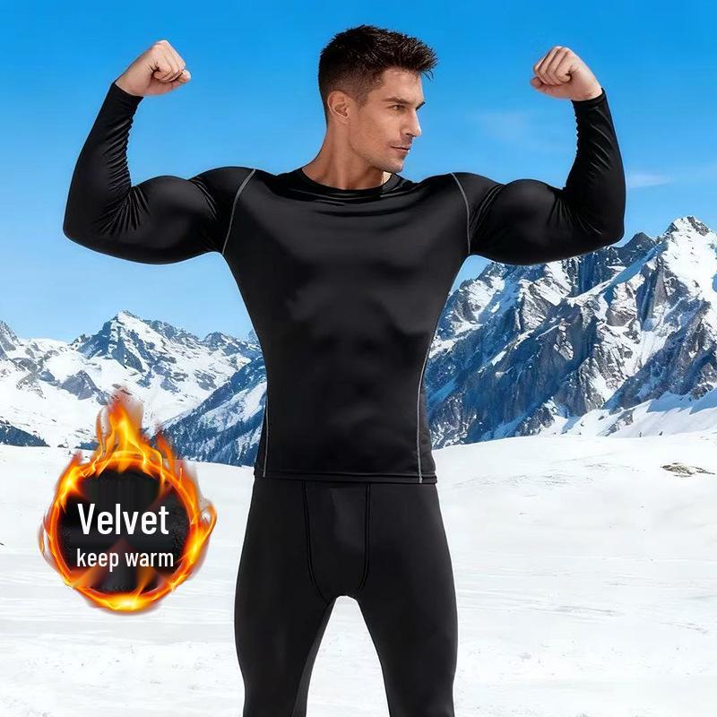 Men's Winter Fitness Set: Quick-Dry, Velvet-Lined Long Sleeve & Pants for Running and Training