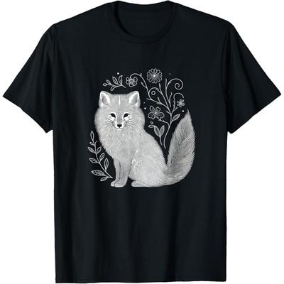 Vintage Arctic Fox Flower Art Design For Women And Men T-Shirt