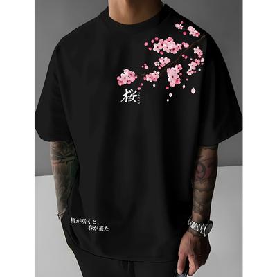 Atmungsaktives Herren-T-Shirt mit Kirschblütenmuster, ein lässiges T-Shirt für jeden - Lockerer Schnitt, Bequem und atmungsaktiv, Perfekt für Sommer-Freizeitkleidung