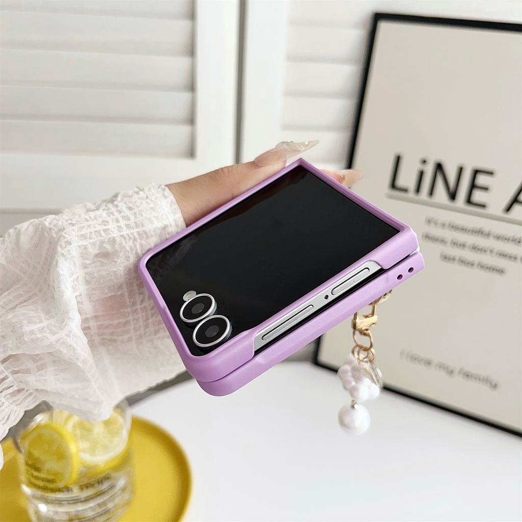 For Samsung Galaxy Z Flip7 5G Case Ultra Slim PC Phone Cover with Pearl Pendant