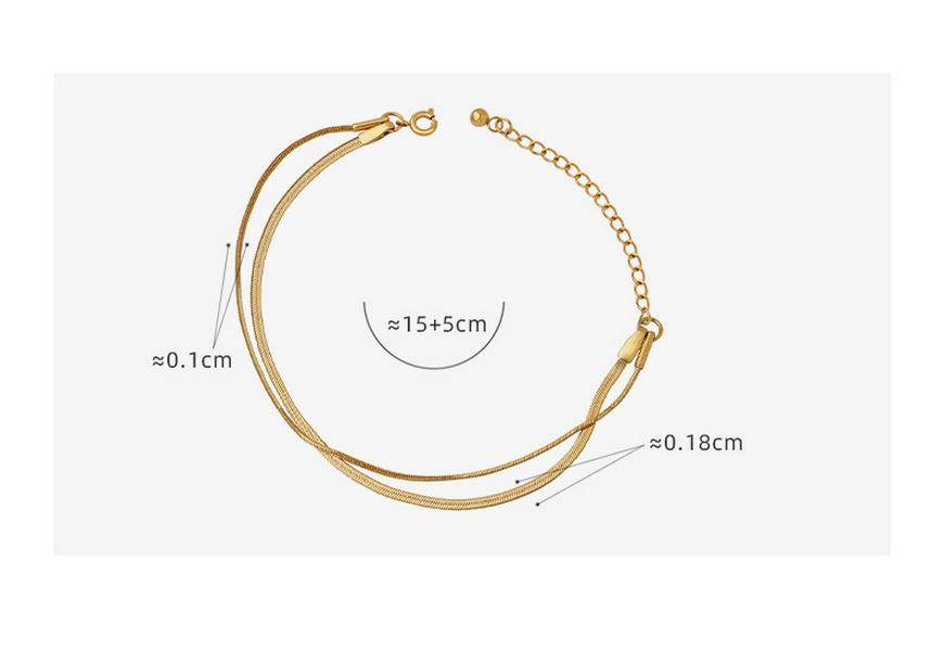 18K Gold Plated Titanium Double Layer Chain Bracelet with French Style Jewelry Buckle