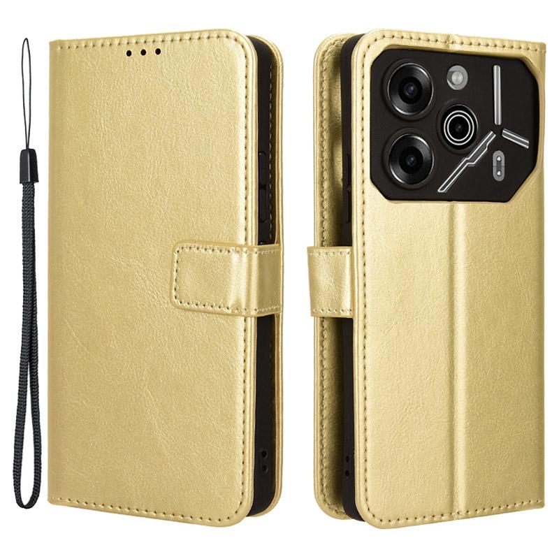 

Для TECNO Pova 6 Pro 5G LI9 Чехол Текстура Crazy Horse Кожаный Чехол-Кошелек для Телефона Gold