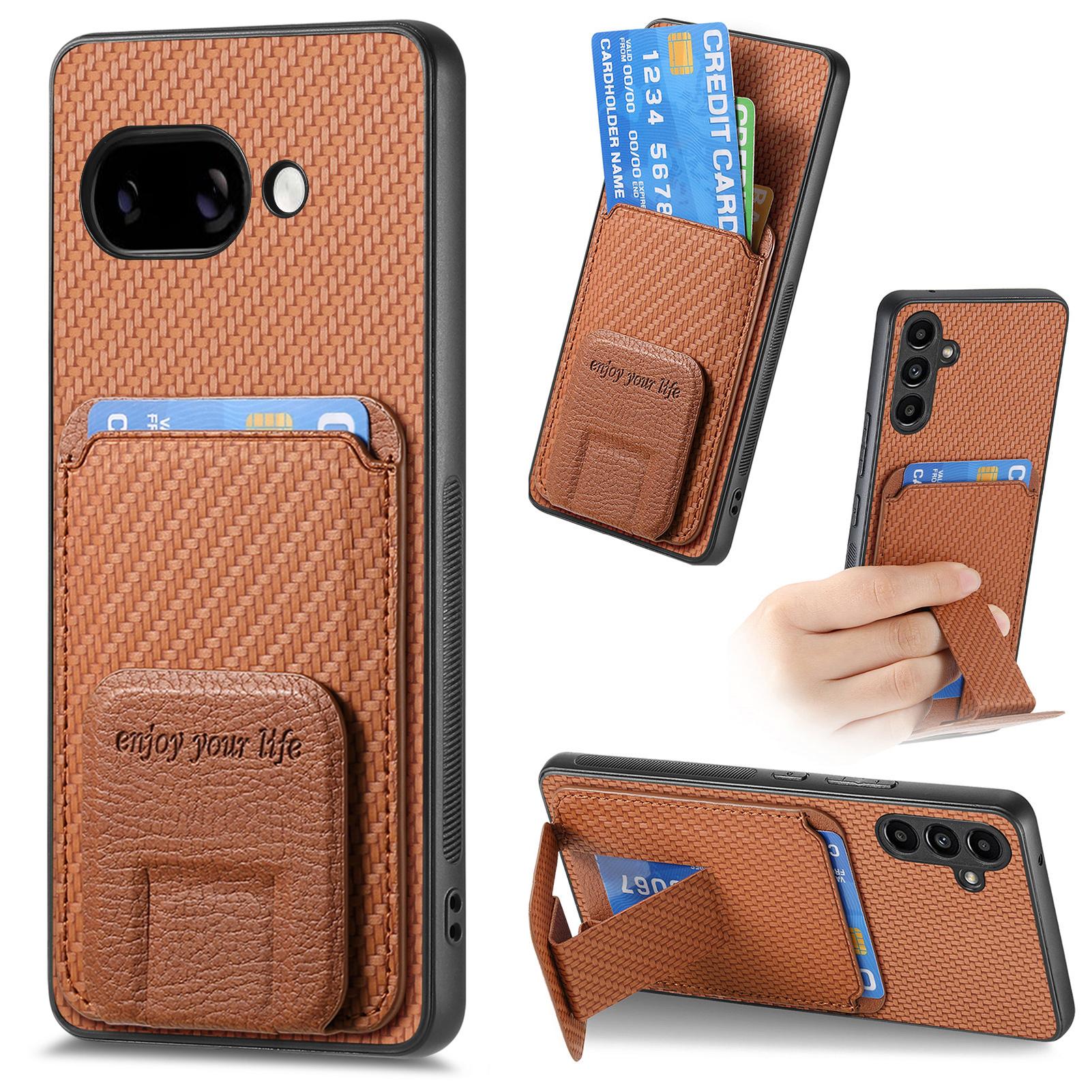 

Для чохла Google Pixel 9a Тримач для карток Текстура вуглецевого волокна Шкіряне покриття ТПУ Чохол для телефону Brown