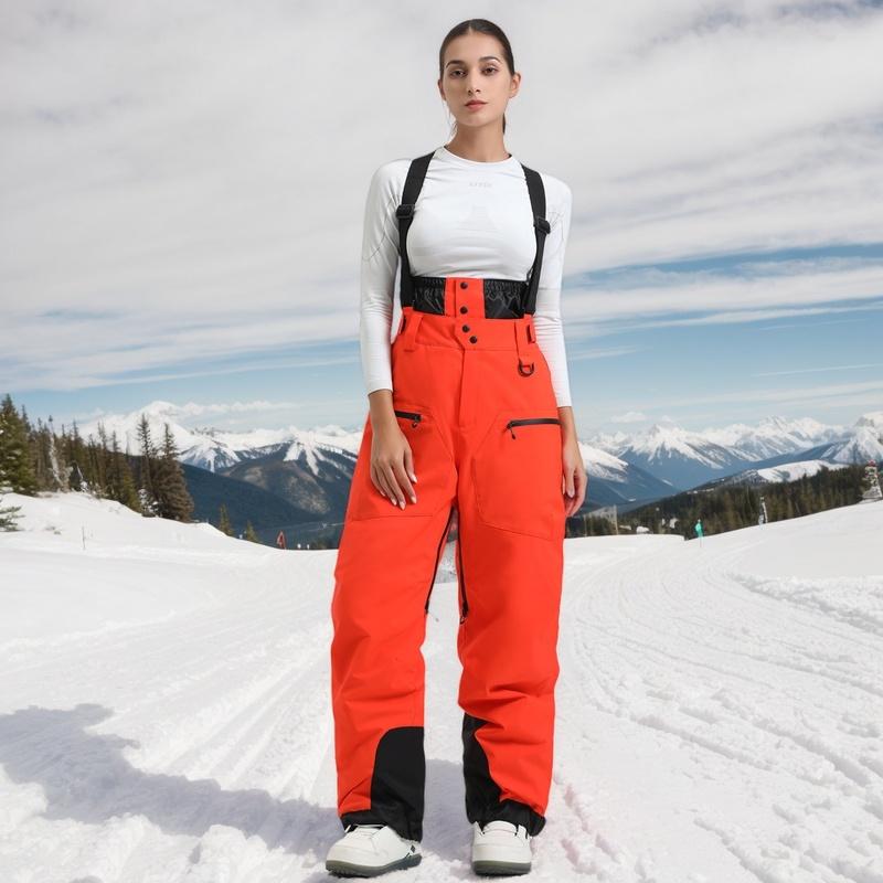 New Ski Pants Women's Outdoor Strap Warm Double Board Windproof Waterproof Winter Leisure Sports Loose Large Pocket Snow Pants