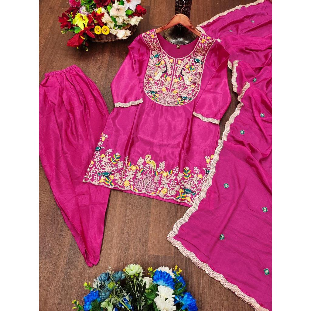 Presenting  New Designer Embroidered Dhoti Suit With Coding Sequence Embroidered Work