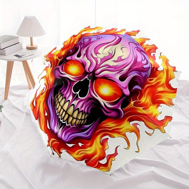 

1pc Flaming Skull Automatic Folding Umbrella - Portable 3-Fold Design, 8-Rib Iron Frame Outdoor Umbrella, Festival Gift for Fans, Travelers & Dai