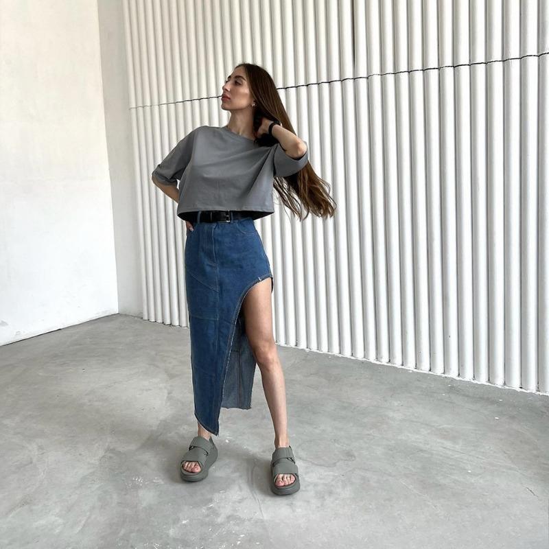 Women's New Spring and Summer Solid Colour Short T-shirt Cotton Short-sleeved Tops Spice Girls Style