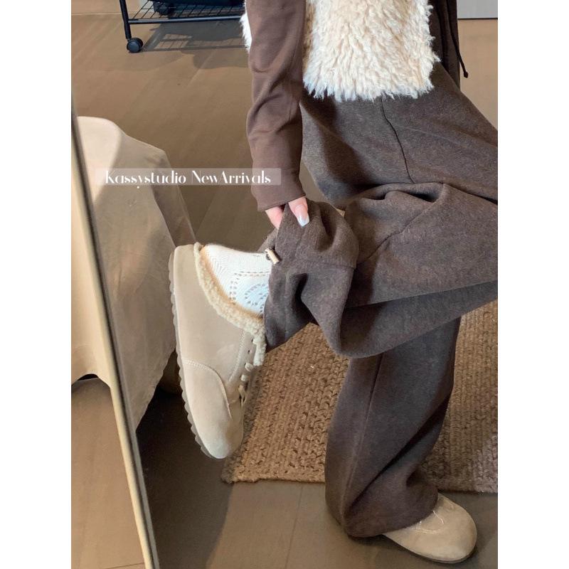 Women's Winter Casual Wide-Leg Drawstring Pants – Fashionable, Lazy Style, Tapered, Floor-Length, Thickened, and Versatile Straight Leg Design.