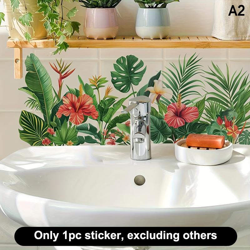 Frisches Blumendekor Spülbereich Hintergrundwand Aufkleber Badezimmer Wanddekoration Selbstklebend Abnehmbar Wasserdicht Kreativer Aufkleber