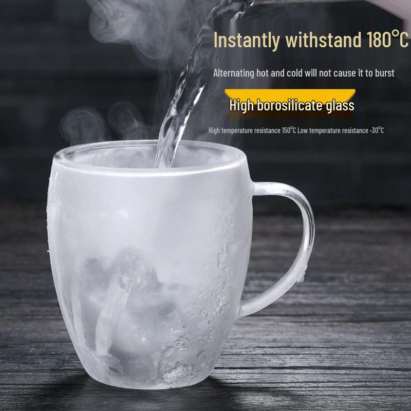 Eiförmige doppelwandige Glas-Kaffeetasse mit Henkel - Hitzebeständig & Ideal für den Heimgebrauch
