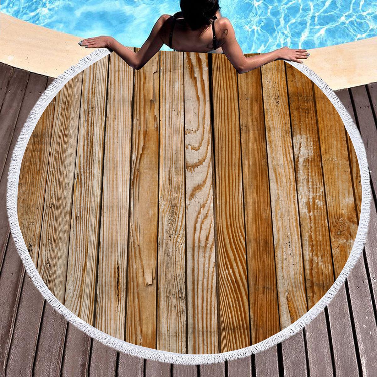 Textilien Wood Texture Round Beach Towel With Tassel,Lightweight Beach Blanket,Absorbent Quick Dry Pool Towel Portable Yoga Meditation Mat