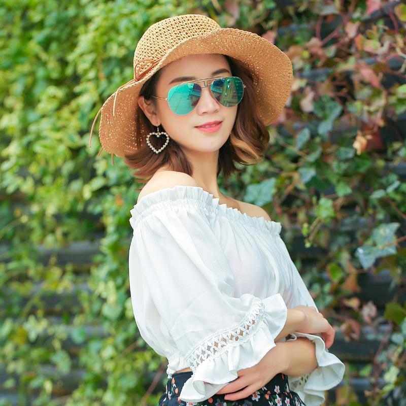 Foldable handmade large edge straw hat women's summer versatile small fresh seaside beach summer sun protection hat