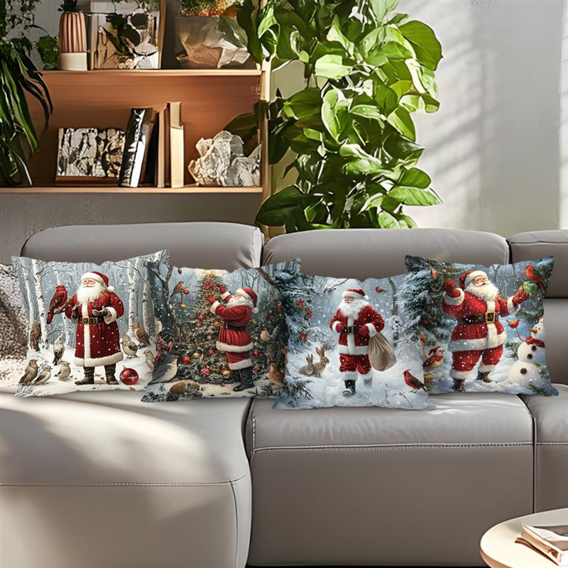 Home Decor Santa And Winter Wildlife Christmas Pillow Pattern Cushion Cover Suitable For Sofa Bedroom Car Pillow Cover