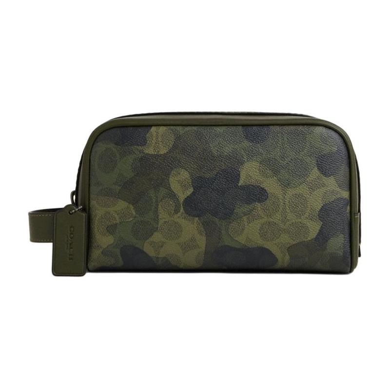 

COACH Print 22 Printed logo zipper closure Coated canvas Cosmetic bag Small size Unisex couple style Dark clover multi-color коричневий