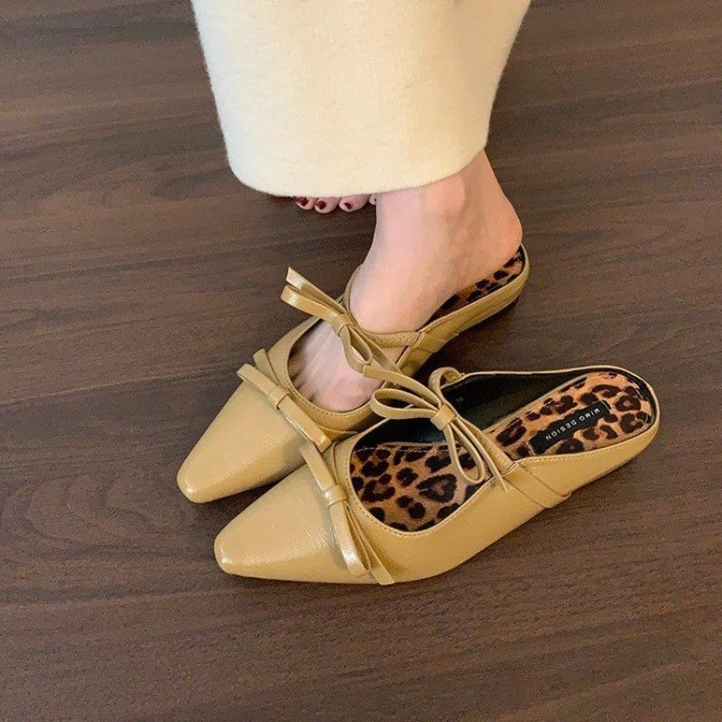 Flats Women Slippers Pointed Toe Bow Shallow Mules Shoes 2025 Summer Designer Walking Soft Slides Party Dress Female