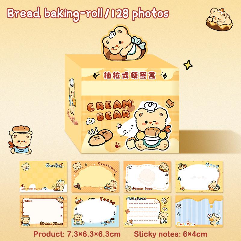 

128 наклеек/коробка Каваи Масляный медведь липкие заметки выдвижная коробка липкая заметка удобная наклейка канцелярские товары милый полностью липкий блок для заметок