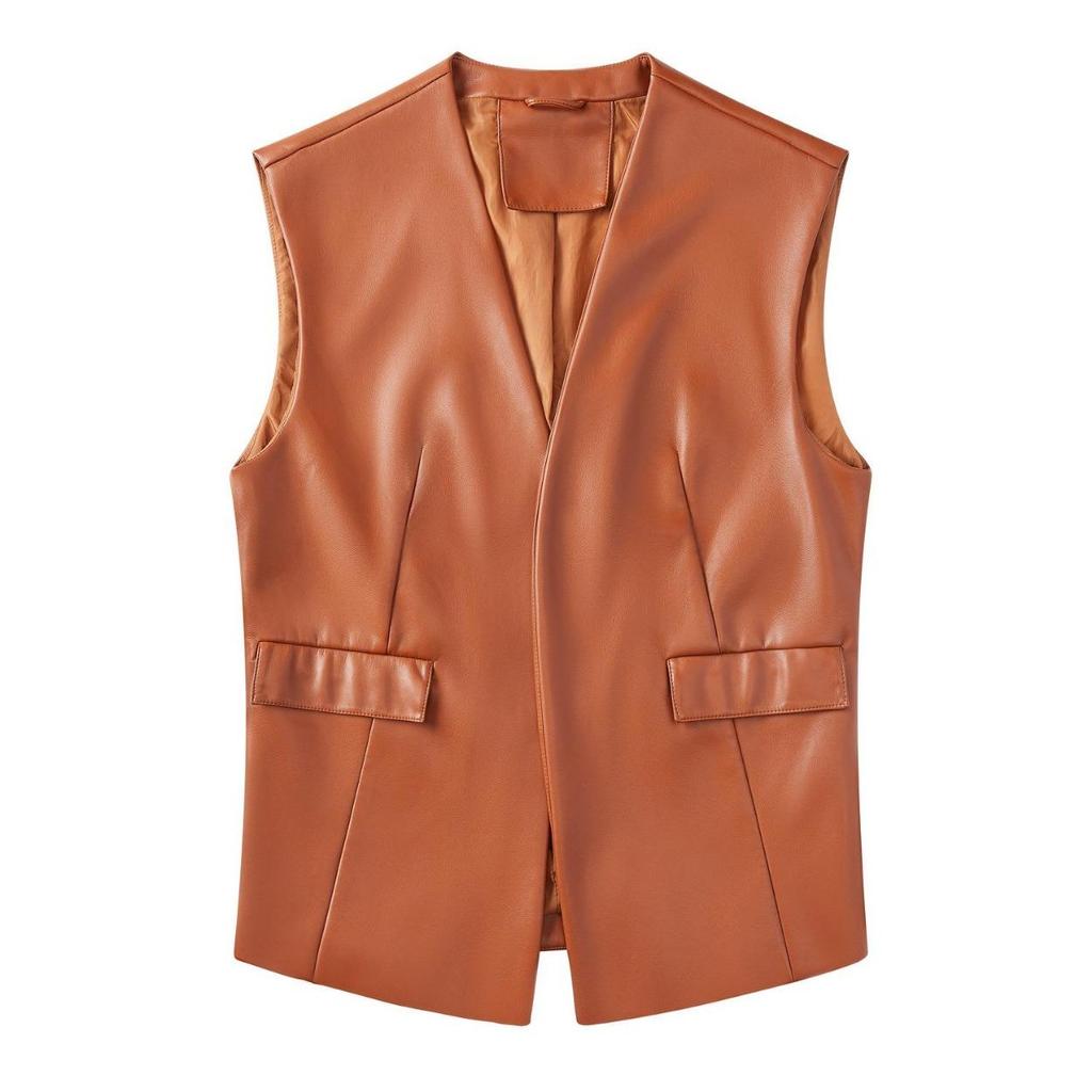 Sleeveless Pu Leather Vest Loose Large Size Women 'S Vest Cardigan Short Jacket Women