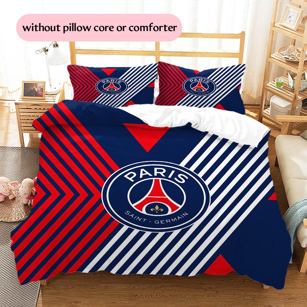 Paris Saint-Germain Fußballclub Muster Bettwäsche Bettdecken-Set Heimdekoration Geschenk (1 Bettbezug + 2 Kissenbezüge (ohne Füllung))