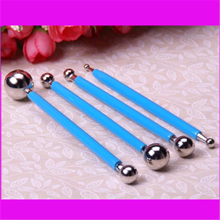 4-Piece Stainless Steel Spherical Ball Rod Carving Set for Fondant & Polymer Clay