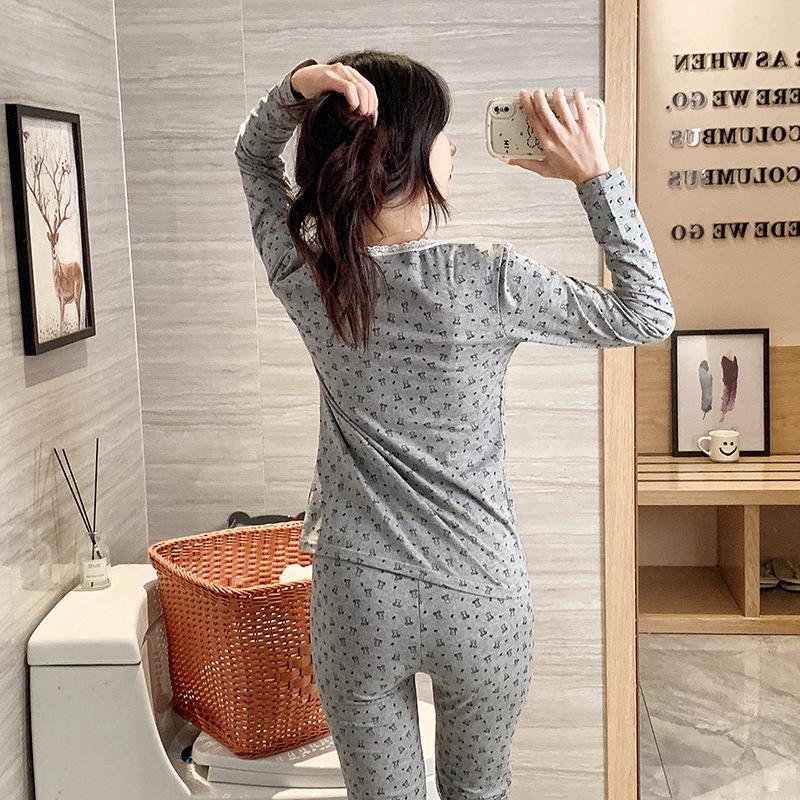 Women's Pure Cotton Long Sleeve Pajama Set - Autumn/Winter Warm Base Layer