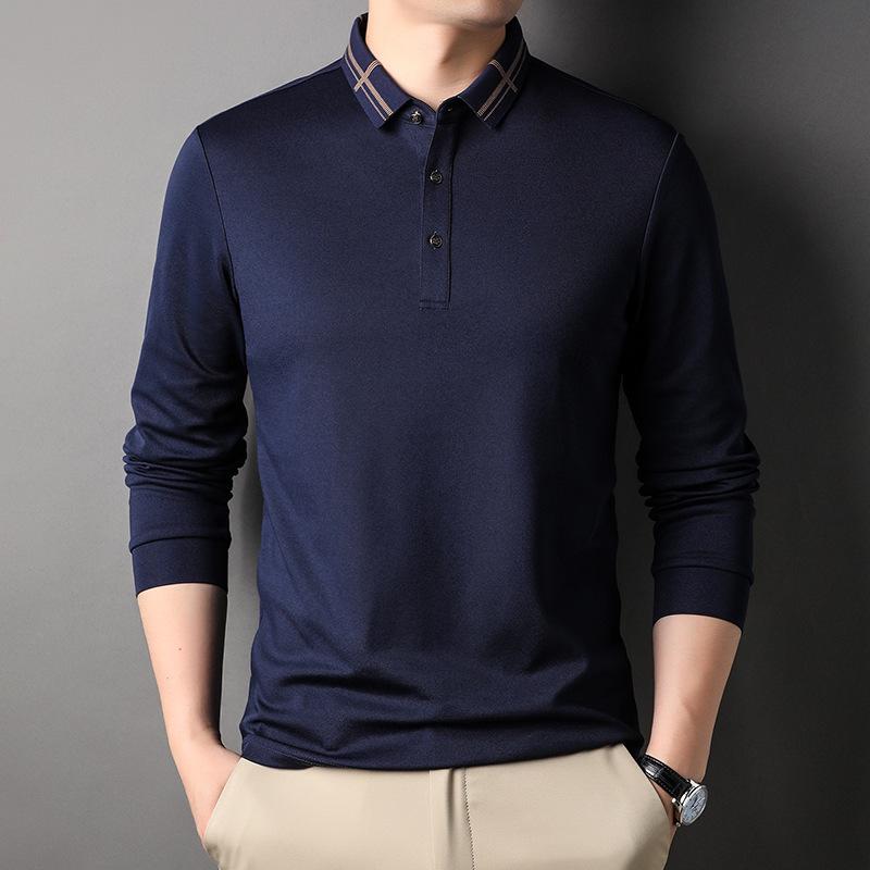 Spring and Autumn New Men's Business Casual Long-sleeved Cotton T-shirt Thin Lapel Polo Top Middle-aged Men's Clothing