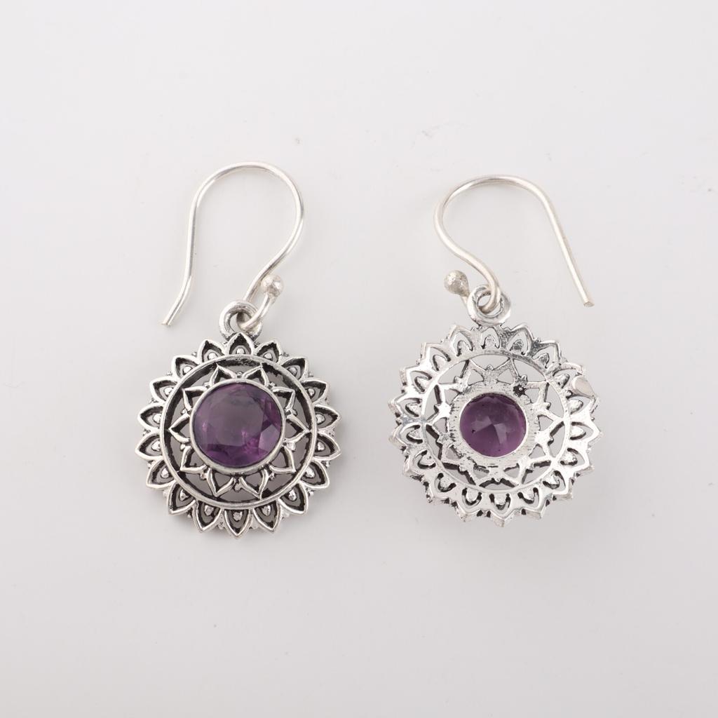 Amethyst Gemstone 925 Sterling Silver Jewelry Handmade Drop/Dangle Earrings1.57" CE-19-10