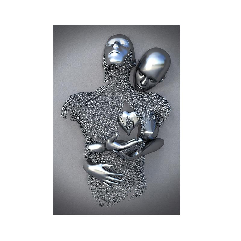 

Пары 3D Абстрактная металлическая фигура Скульптура Холст Картина Обнимающие пары Плакаты с серебряным эффектом и принты Настенное искусство Домашний декор 30x40 cm No Frame