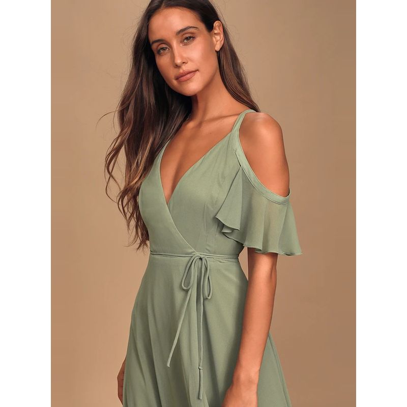 Lu's Export Single Boutique Model Unexpected Elegance Split Long Legs off-the-Shoulder Strap One Piece Formal Dress