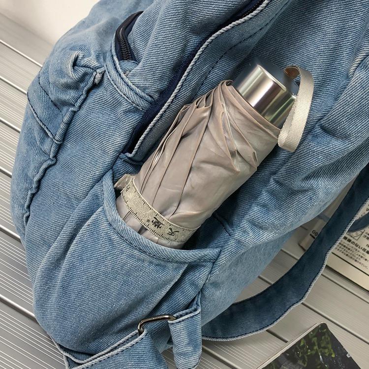 Solid Color Retro Denim Backpack Simple Women'S Backpack Outdoor Travel Bag Student Schoolbag