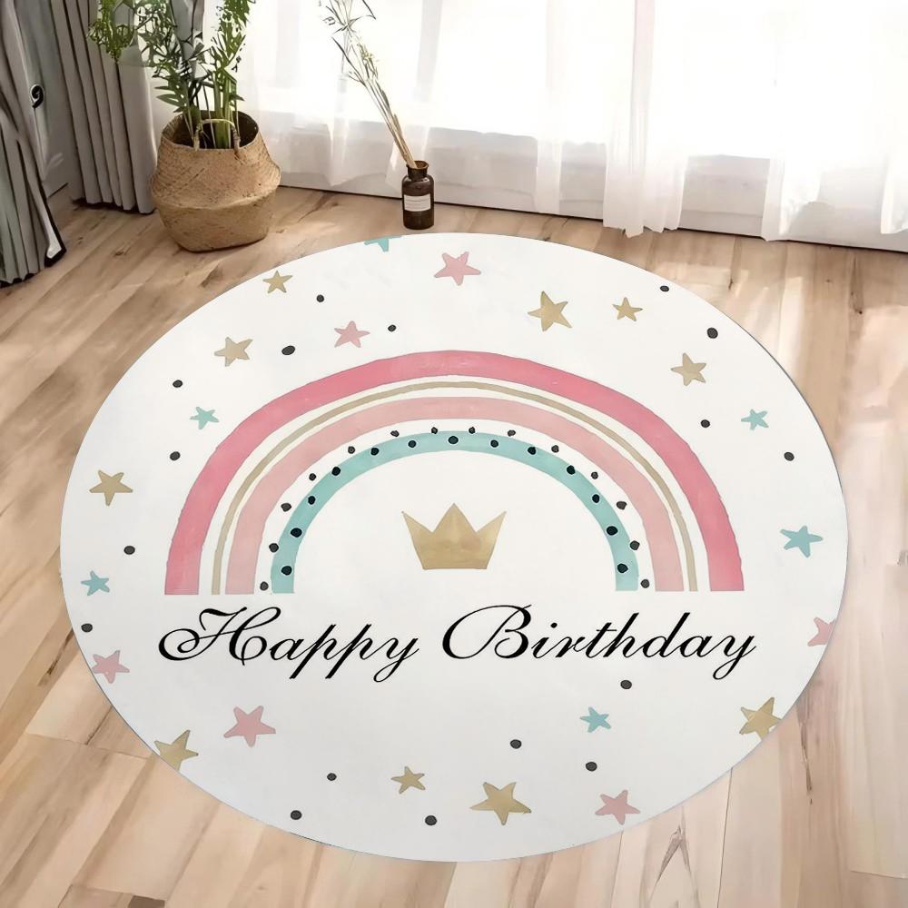 Boho Rainbow Round Rug Floor Mat Non-Slip Machine Washable Flannel Carpet for Home Living Room Kids Playmat Bedroom Floor Mat