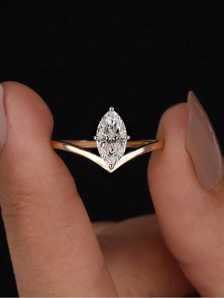 925 Sterling Silver Fashion Golden Marquise Series Zircon Ring For Women Engagement Wedding Simple High Quality Fine Jewelry