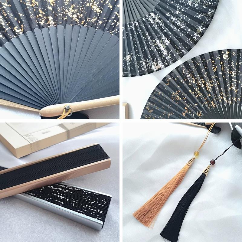 Gold Fan Silver Folding Fan Chinese Style Black Fan Summer Portable Portable Classical Folding Fan Chinese Ancient Style Female Fan