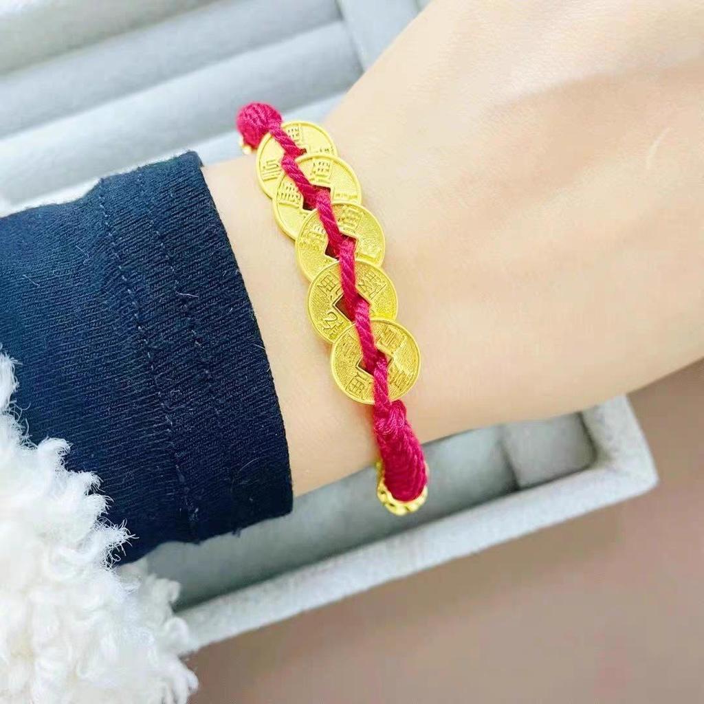 Handmade Gold and Copper Wrap-around Bracelet with Five Emperor Coins